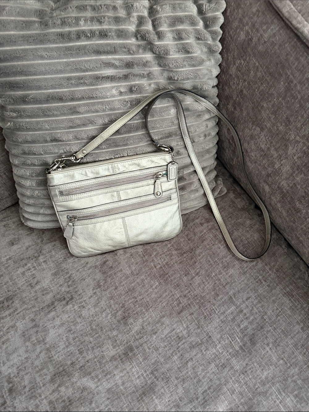 Coach Silver Crossbody Leather Shoulder Bag